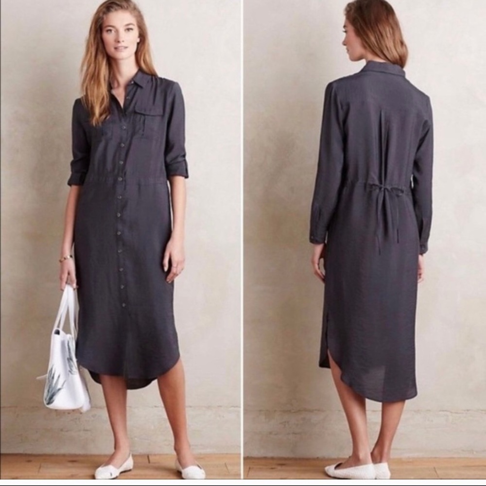 Anthropologie Maeve Gray Button Down Midi Dress